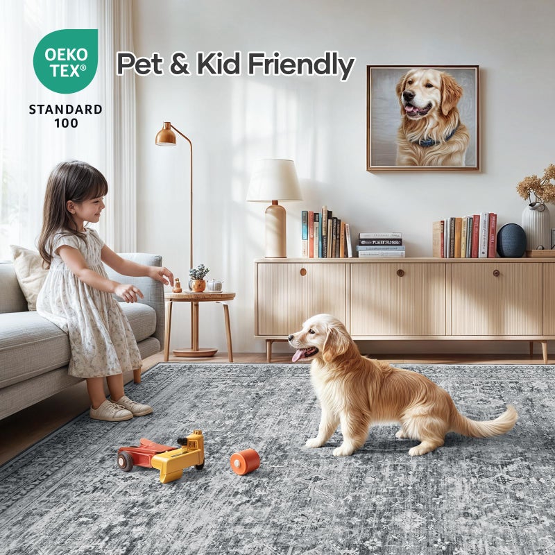 Lofus 8x10 Area Rug for Living Room,Grey Washable Large Rugs with Non-Slip Backing,Soft Neutral Carpets for Bedroom Dining Room Home Office Indoor Nursery - Image 5