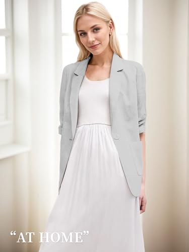 Mina Self Gray Blazer Women Grey Blazer for Women 3/4 Sleeve Lightweight Blazers Jacket for Business Casual Fashion Fall Winter Clothes Outfits Light Gray M - Image 3