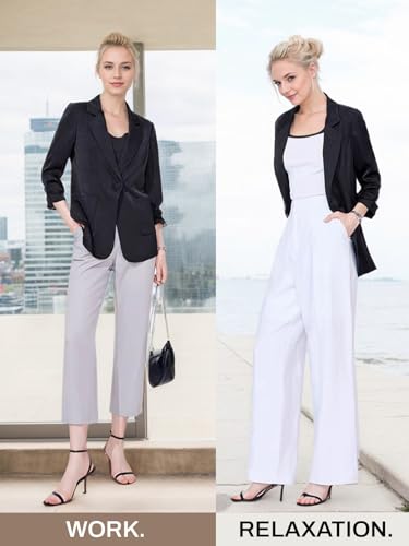 Mina Self Gray Blazer Women Grey Blazer for Women 3/4 Sleeve Lightweight Blazers Jacket for Business Casual Fashion Fall Winter Clothes Outfits Light Gray M - Image 2