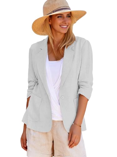 Mina Self Gray Blazer Women Grey Blazer for Women 3/4 Sleeve Lightweight Blazers Jacket for Business Casual Fashion Fall Winter Clothes Outfits Light Gray M - Image 1