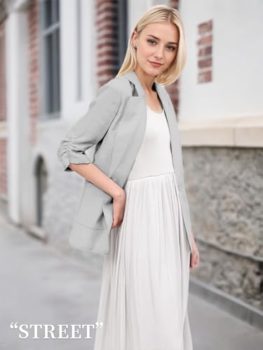 Mina Self Gray Blazer Women Grey Blazer for Women 3/4 Sleeve Lightweight Blazers Jacket for Business Casual Fashion Fall Winter Clothes Outfits Light Gray M - Image 4