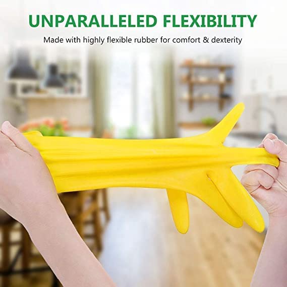 Ekon Combo Of 3 Latex Non Slip Multipurpose Heavy Duty Reusable Safety Rubber Hand Gloves For Chemical Resistance Protective Lab Gardening Industrial Building Construction Agriculture Work Yellow - Image 2