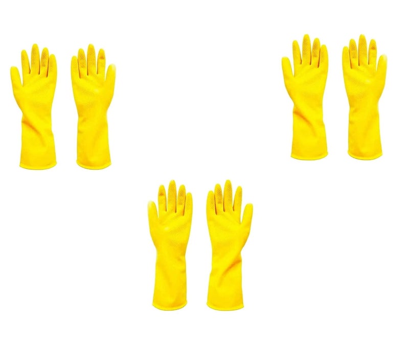 Ekon Combo Of 3 Latex Non Slip Multipurpose Heavy Duty Reusable Safety Rubber Hand Gloves For Chemical Resistance Protective Lab Gardening Industrial Building Construction Agriculture Work Yellow - Image 1