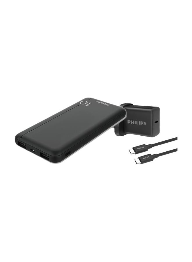 Philips Ultimate 3-in-1 Power Kit - 30W GaN Wall Charger + 10,000mAh 20W PD Power Bank + 65W Braided USB-C Cable (1.2m) - Black - Image 3