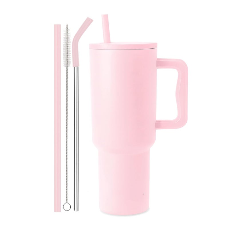 Vasukie 1200 ML Stainless Steel Tumbler with Handle and Lid,2 Straw | 100% Leakproof Travel Mug Water Cup for Gym, Office & Outdoor Use (Misty Rose) - Image 2