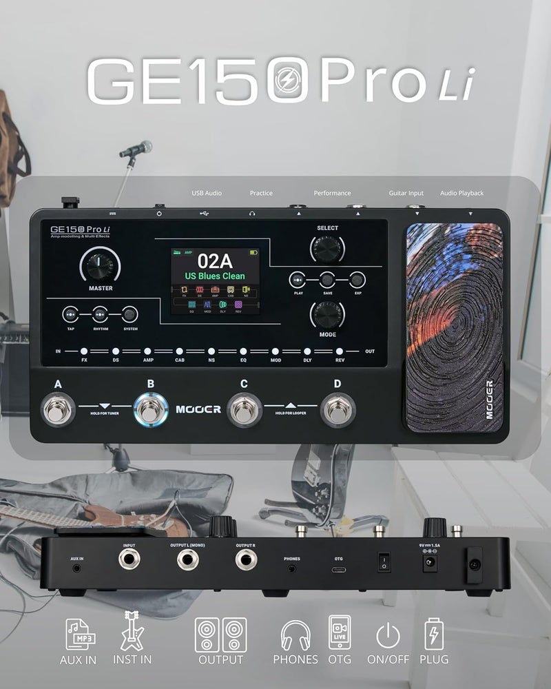 MOOER GE150 Pro Li Black Guitar Multi Effects Processor with Preamp and Cab Sim - Image 5