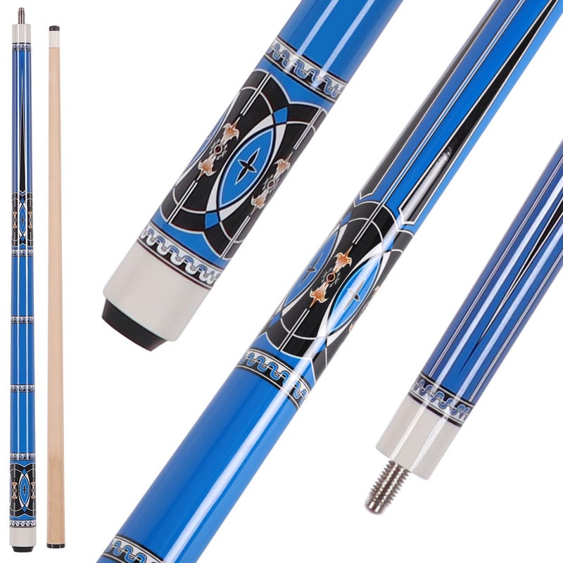 Walkerbyã€‘48 Inch Short Pool Cue Stick for Beginners, Canadian Maple Billiard Cues for Limited Spaces, 48 inch Junior Size Cue with Premium Leather Tip (Blue 19 oz) - Image 1