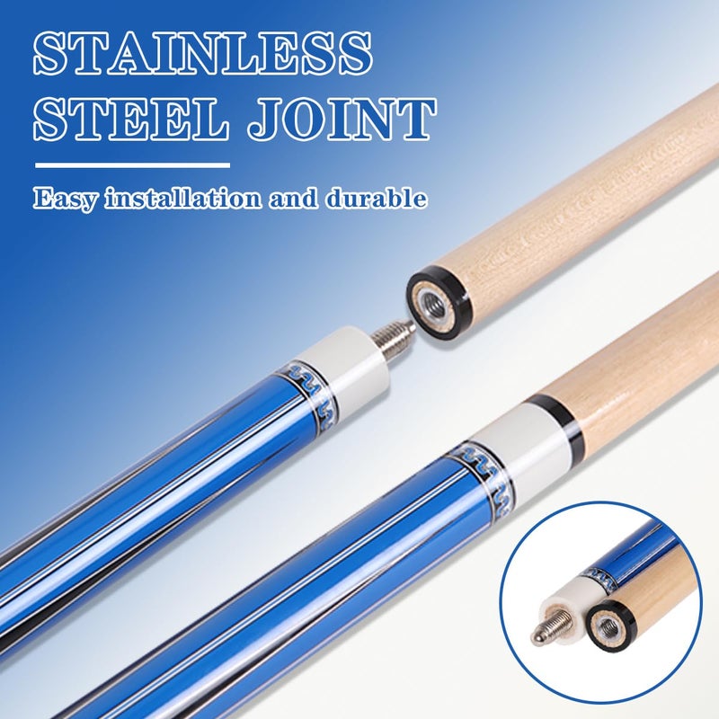 Walkerbyã€‘48 Inch Short Pool Cue Stick for Beginners, Canadian Maple Billiard Cues for Limited Spaces, 48 inch Junior Size Cue with Premium Leather Tip (Blue 19 oz) - Image 3