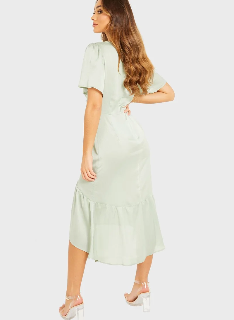 QUIZ V Neck Frill Hem Dress