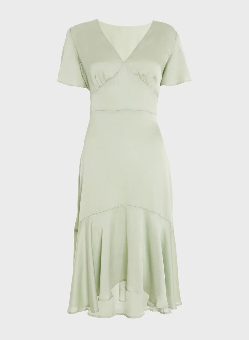 QUIZ V Neck Frill Hem Dress