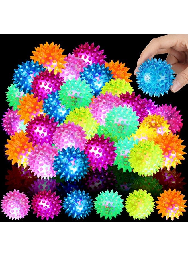 Charniol 60 Pack Light Up Spike Rubber Ball Led Spiky Ball Strobe Flashing Sensory Toy Bouncy Flash Stress Ball For Adults, Teens, 2.17 Inch - Image 1