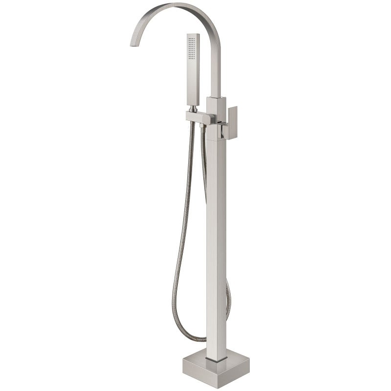 Aolemi Freestanding Tub Filler Brushed Nickel Floor Mount Bathtub Faucet Bathroom Waterfall Brass Tap Single Handle with Handheld Shower Swivel Spout