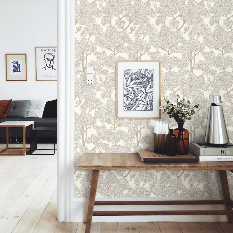 JiffDiff Tree Wallpaper Peel and Stick Jungle Wall Paper Forest Mural Stick on Wallpaper Modern Waterproof Self Adhesive Contact Paper(17.3" x 400" Cream) - Image 1