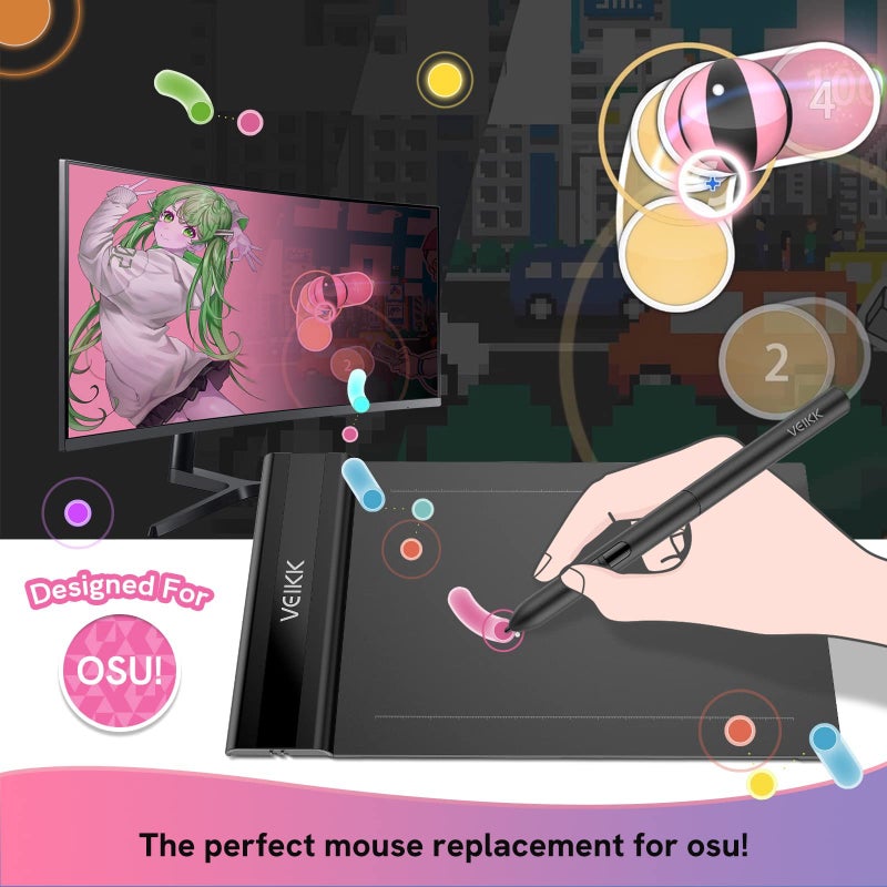 Veikk لوحة رسم، VEIKK S640 لوحة رسومات رقمية، 6x4 بوصة لوحة محمولة فائقة النحافة OSU!، قلم بدون بطارية للعبة OSU! وتدريس الدروس عبر الإنترنت، يدعم أنظمة Windows وMac وLinux وAndroid - Image 3