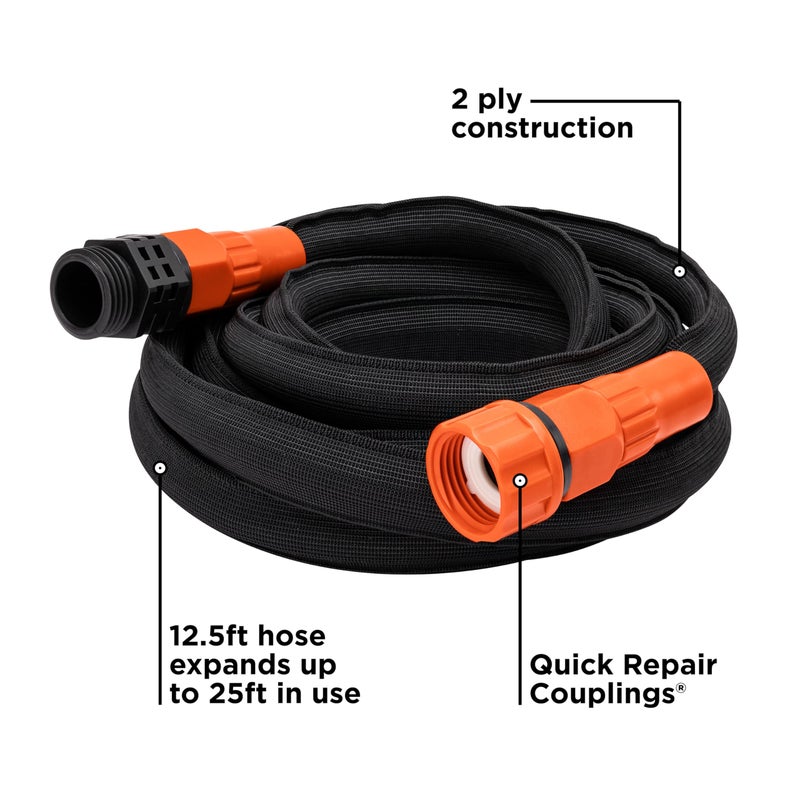 BLACK+DECKER Black + DeckerÂ® 25 ft x 5/8 in, Expanding Garden Hose â€“ Lightweight, Kink-Resistant, Quick Repair CouplingsÂ® BXMHBB22182 - Image 2