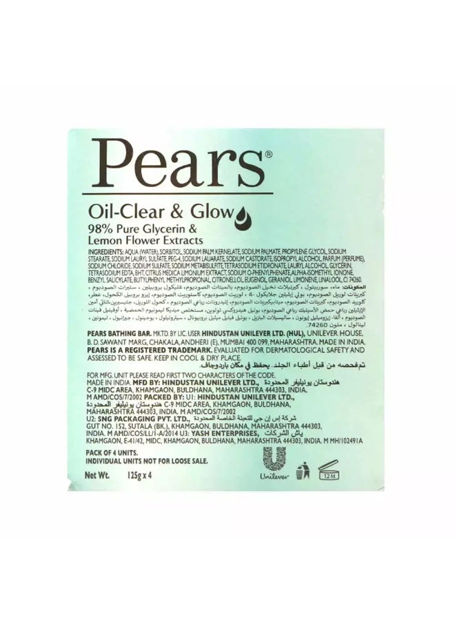 Pears Oil-Clear and Glow Soap Bar with Pure Glycerin and Lemon Flower Extracts- 4X125gms - Image 3