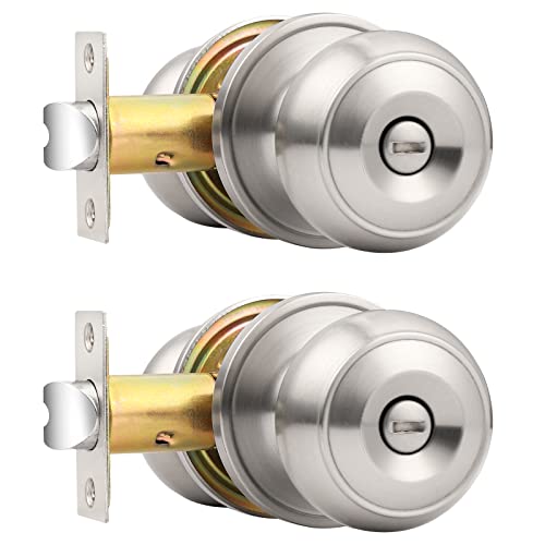 Probrico Privacy Door Knobs Brushed Nickel Finish Interior Keyless Door Knobs Locks for Bedroom or Bathroom 2 Pack - Image 1