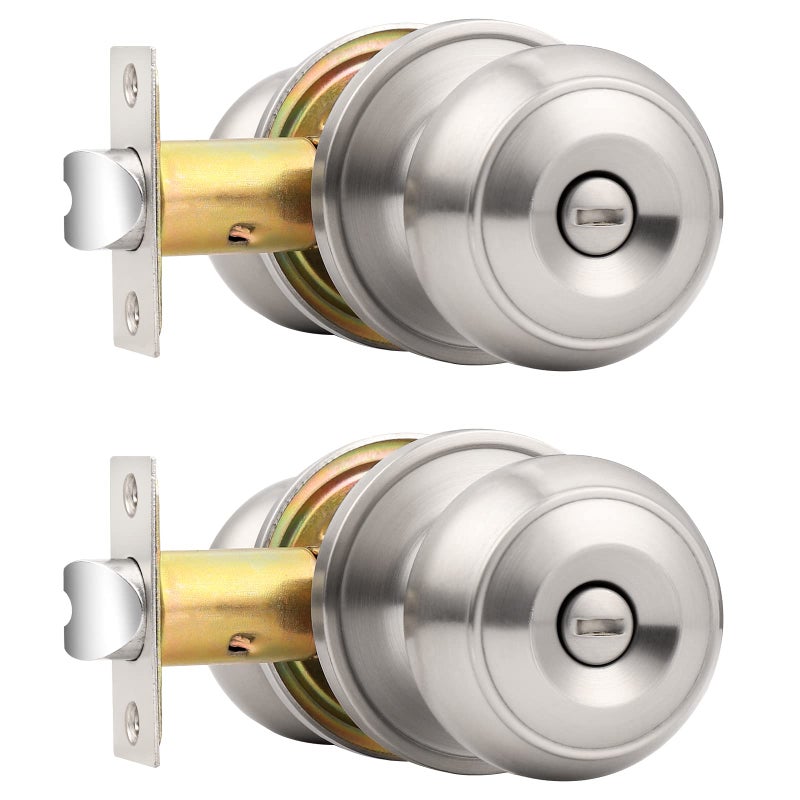 Probrico Privacy Door Knobs Brushed Nickel Finish Interior Keyless Door Knobs Locks for Bedroom or Bathroom 2 Pack - Image 2