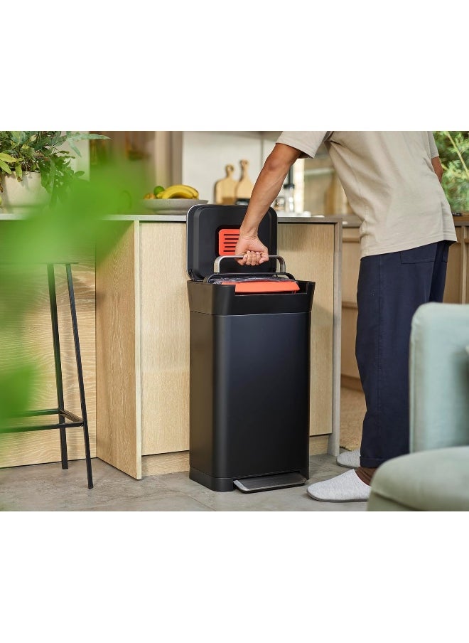 Joseph Joseph Intelligent Waste Titan Trash Compactor Kitchen Bin With Odour Filter, Holds Up To 90L After Compaction, Black, 30L
