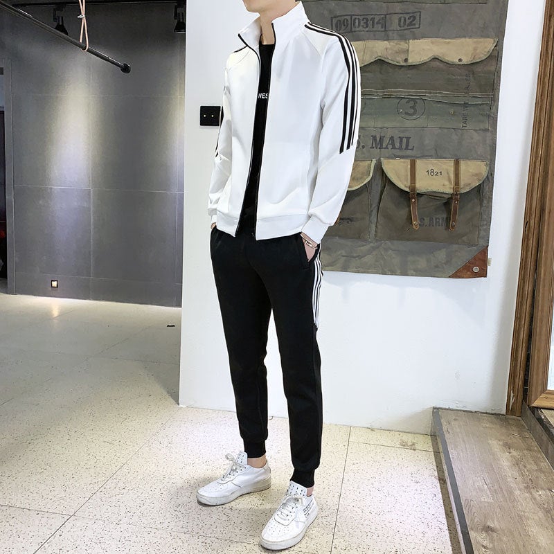 Spring and Autumn Mens Sports Suit Trendy Brand Sweatshirt Tut Pants Sportswear Autumn Running Suit Two-Piece Set Live Black - Image 3