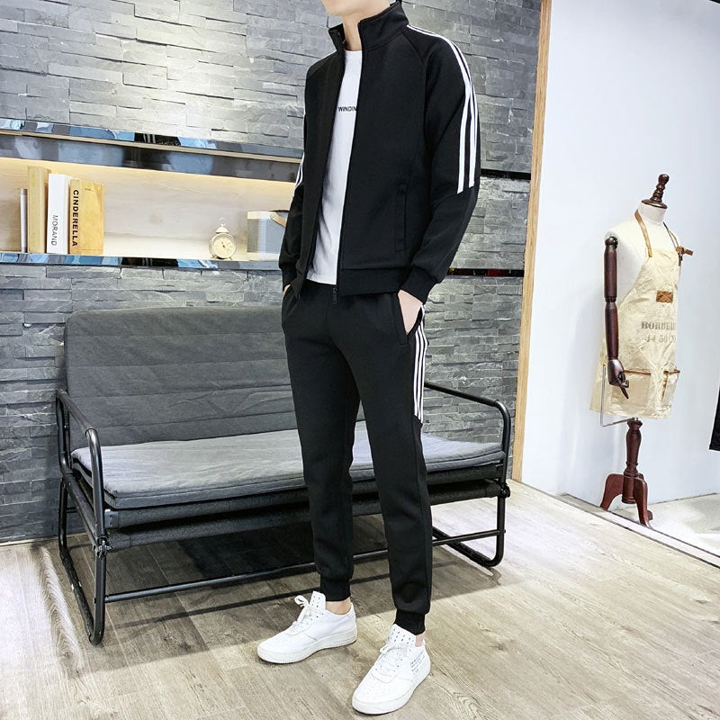 Spring and Autumn Mens Sports Suit Trendy Brand Sweatshirt Tut Pants Sportswear Autumn Running Suit Two-Piece Set Live Black - Image 1