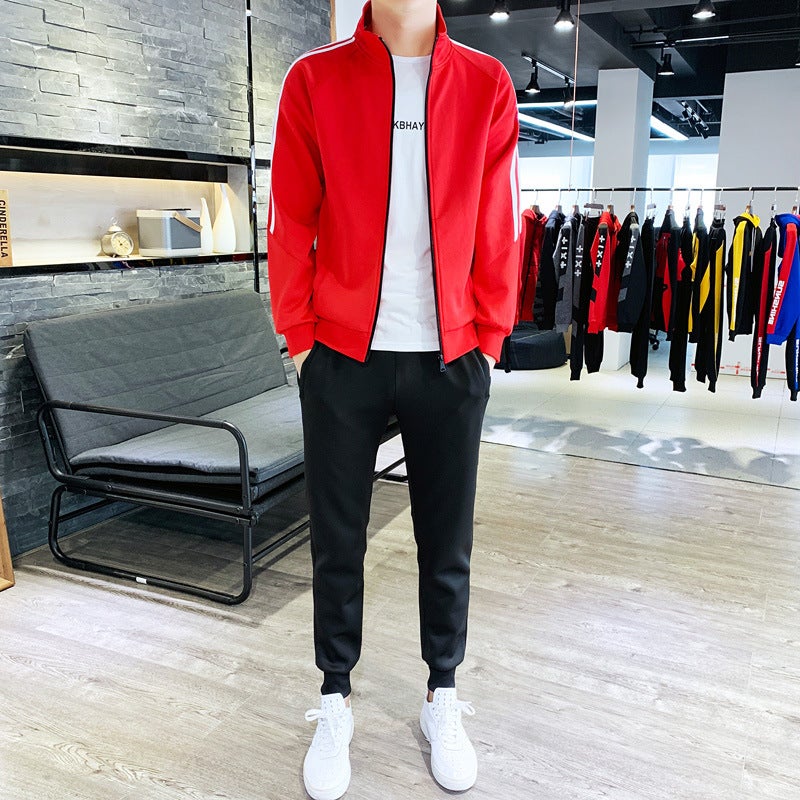 Spring and Autumn Mens Sports Suit Trendy Brand Sweatshirt Tut Pants Sportswear Autumn Running Suit Two-Piece Set Live Black - Image 2