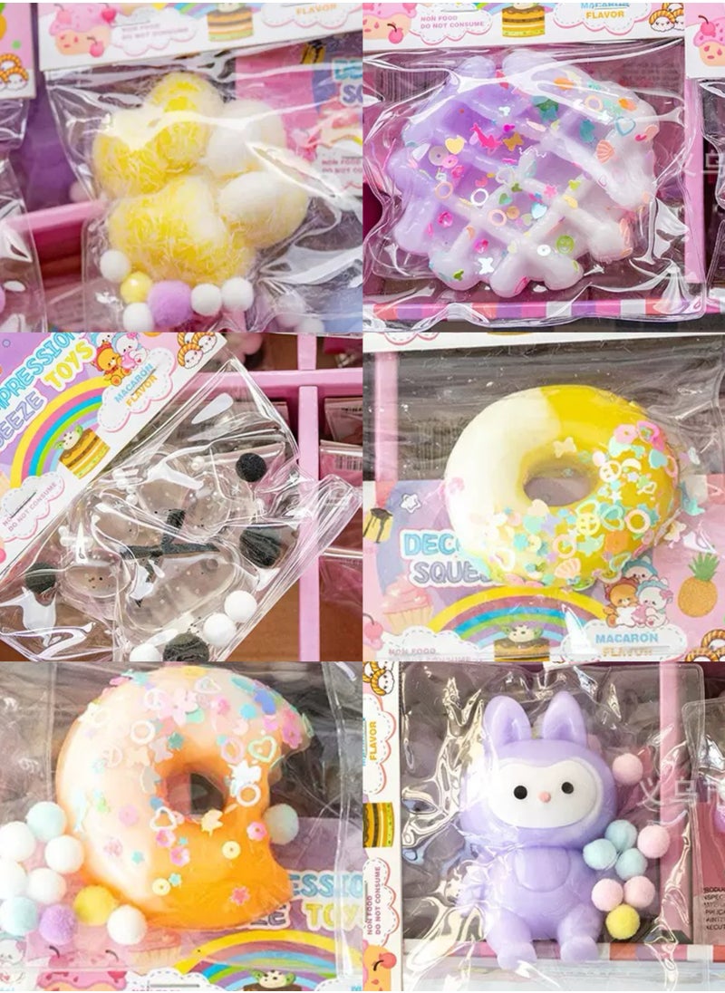 6Pcs Squishy Toys with Gift Box and Bag,  Novelty Decompress Toys, Squeeze Cat Paw Donut Stress Ball Pinch Cute PVC Sensory Toys for Relieving Fidget Rising Animal Shaped Novelty Things Birthdays, Cosplay, Party, Gift, Decorations （Assorted color）  - Image 1