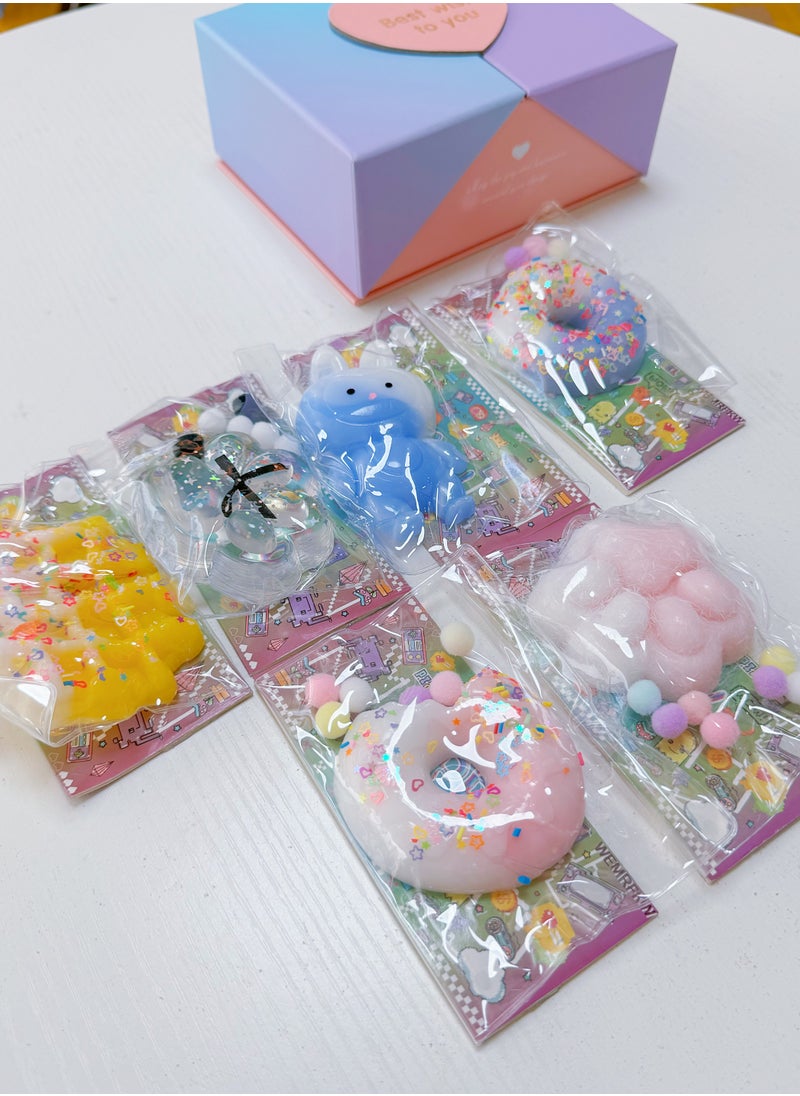 6Pcs Squishy Toys with Gift Box and Bag,  Novelty Decompress Toys, Squeeze Cat Paw Donut Stress Ball Pinch Cute PVC Sensory Toys for Relieving Fidget Rising Animal Shaped Novelty Things Birthdays, Cosplay, Party, Gift, Decorations （Assorted color）  - Image 3