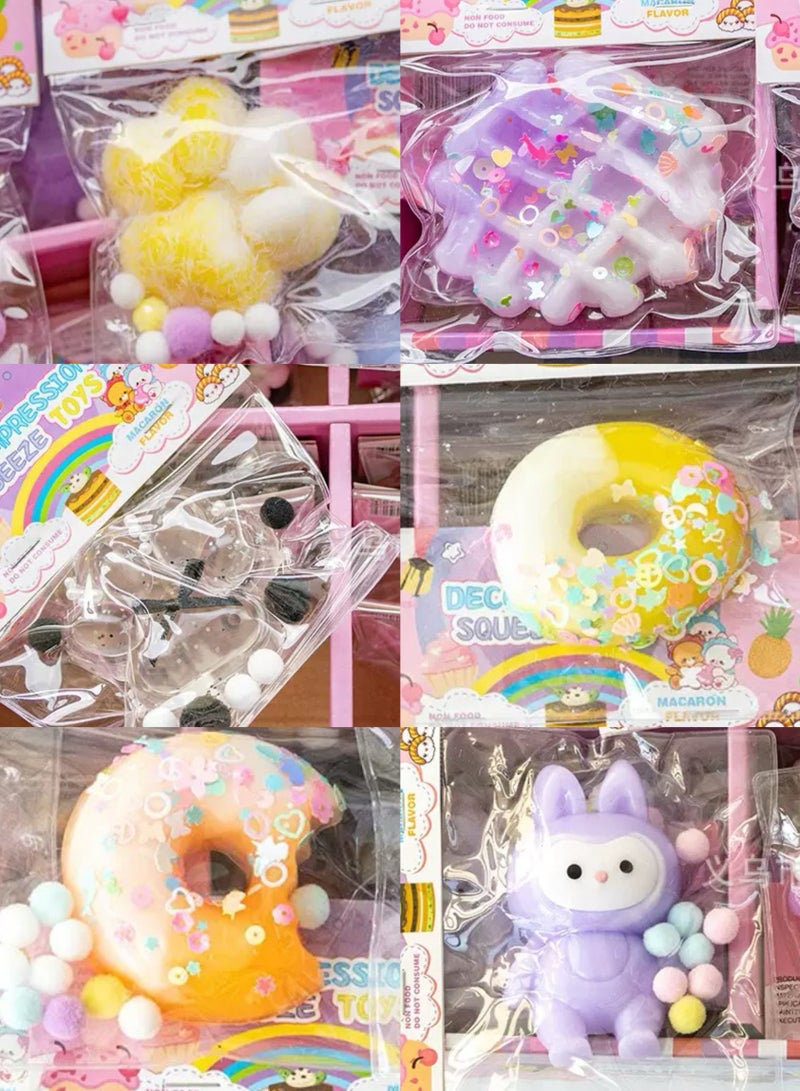 مجموعة ألعاب قابلة للضغط 6 قطع مع صندوق هدايا وحقيبة، تشمل كف قطة، وافل، دونات، ألعاب لابوبو القابلة للضغط، ألعاب فوفو القابلة للضغط الحسية، ألعاب فidget لتخفيف التوتر (ألوان متنوعة) - Image 1