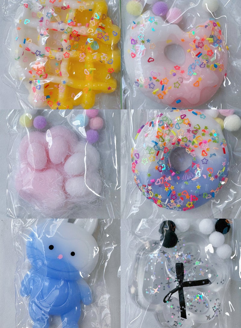 مجموعة ألعاب قابلة للضغط 6 قطع مع صندوق هدايا وحقيبة، تشمل كف قطة، وافل، دونات، ألعاب لابوبو القابلة للضغط، ألعاب فوفو القابلة للضغط الحسية، ألعاب فidget لتخفيف التوتر (ألوان متنوعة) - Image 2
