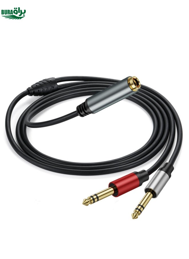 BURAQ 2m Gold Plated 6.35mm Female to 2 x 6.35mm Male Stereo Audio Adapter Y Splitter Cable(Black) - Image 1