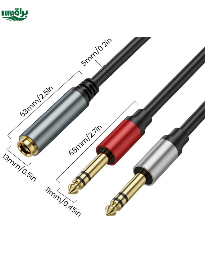 BURAQ 2m Gold Plated 6.35mm Female to 2 x 6.35mm Male Stereo Audio Adapter Y Splitter Cable(Black) - Image 3