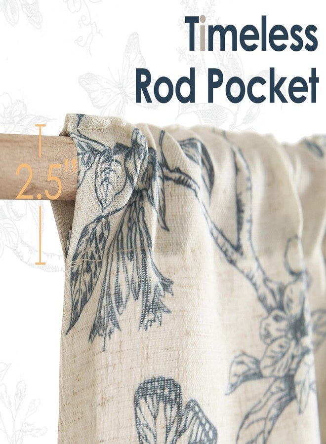 Lazzzy Kitchen Tie Up Curtain Linen Floral Farmhouse for Living Room Bathroom Bedroom Country Window Treatments Small Cafe 18 Inch Rod Pocket Blue on Beige - Image 3