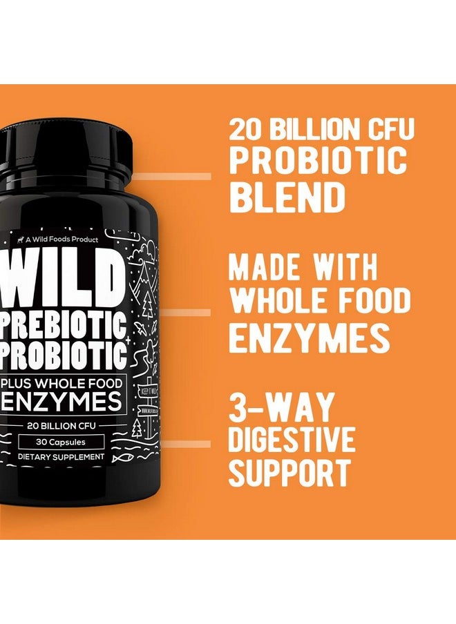 Wild Foods - Wild Prebiotics And Probiotics With Digestive Enzymes ; 20 Billion Cfu 10 Strains For Women & Men ; Support Gut Health & Digestion Supplements ; Nongmo Prebiotic Fiber ; 30 Capsules - Image 1
