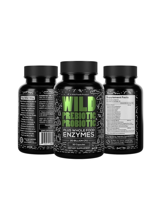 Wild Foods - Wild Prebiotics And Probiotics With Digestive Enzymes ; 20 Billion Cfu 10 Strains For Women & Men ; Support Gut Health & Digestion Supplements ; Nongmo Prebiotic Fiber ; 30 Capsules - Image 1