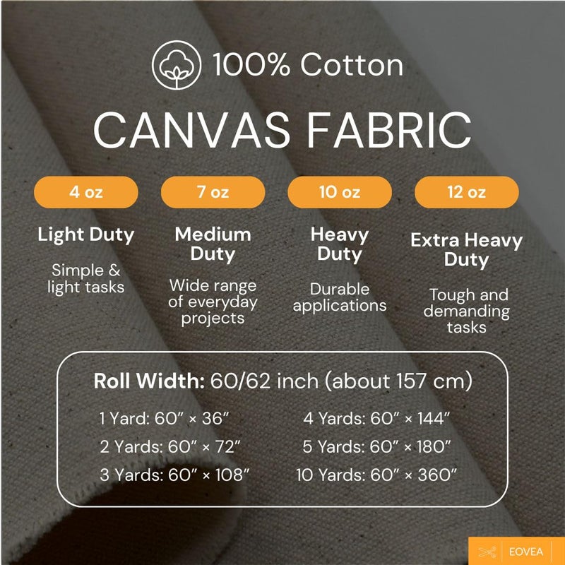 EOVEA | Canvas Fabric | Cotton Duck | 100% Cotton | 4oz Lightweight | 60" Wide | Arts & Crafts, Tote Bags, Backings, Covers, Painting, Upholstery (1 Yard) - Image 2
