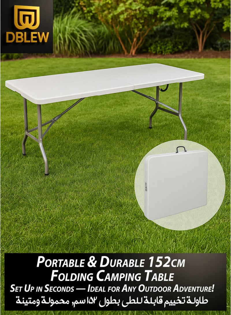 DBLEW Multipurpose Rectangle 152cm Centre Folding Camping Table Heavy-Duty Plastic Tabletop with Aluminium Frame Lightweight Foldable Desk Portable Collapsible Trestle For Indoor Computer Gaming Outdoor Picnics Hiking Fishing Barbecue Party Kitchen Home Bedroom Balcony Dining Living Room Garden Patio BBQ Tables Office Conference Rooms & Events School Classroom Student Study - Image 1