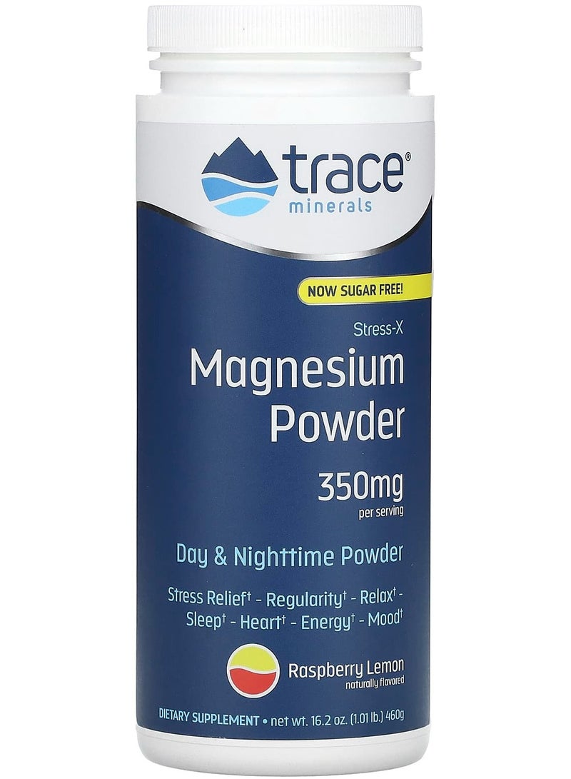 Trace Minerals Stress-X, Magnesium Powder, Raspberry Lemon, 350 mg, 1.01 lb (460 g)