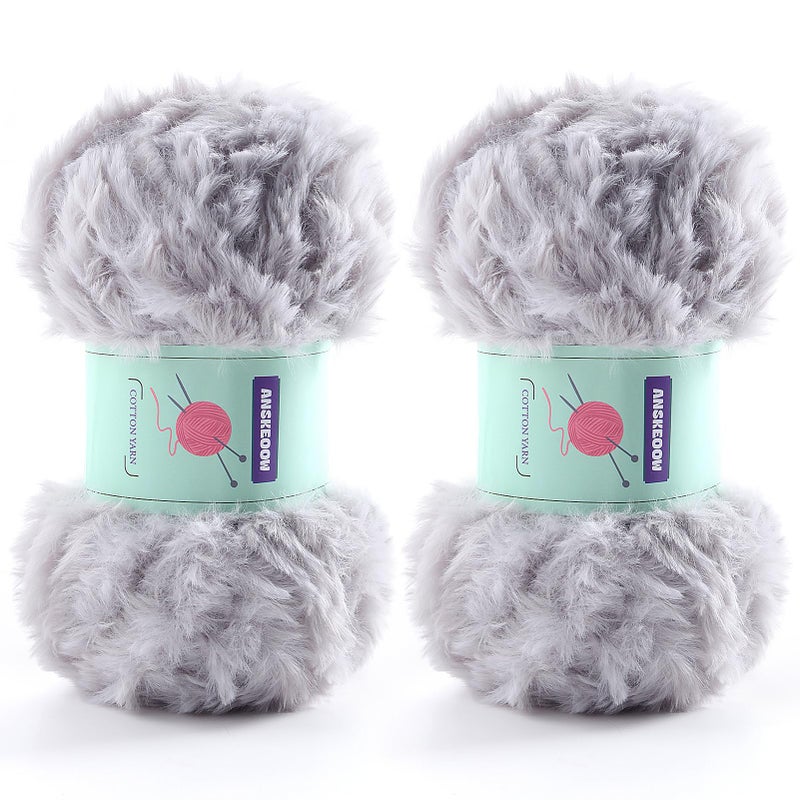 DAERBOF 2 Skeins Soft Chunky Fluffy Fuzzy Faux Fur Yarn for Crocheting Eyelash Furry Yarn for Knitting Blankets Scarves and Sweaters 35 Oz75 Yards Per RollLight Grey - Image 3