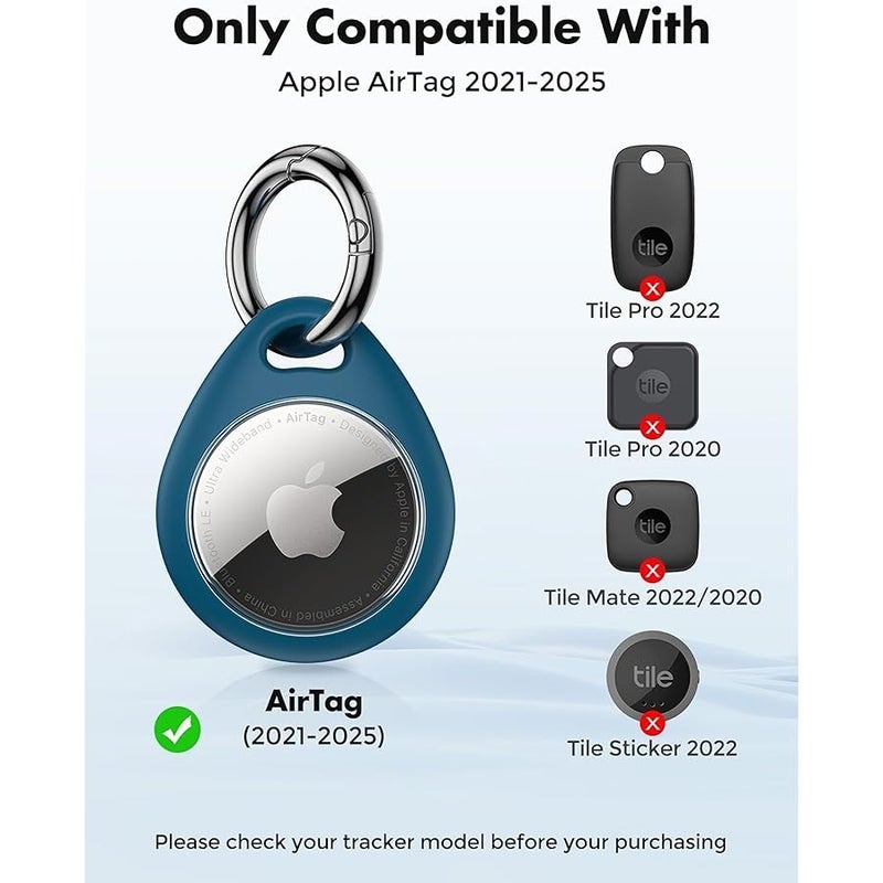 جراب UNBreakcable 4 قطع AirTag مزود بسلسلة مفاتيح 【تصميم قفل】 【خفيف الوزن】 【حماية ضد الخدش】، جراب واقٍ آمن للمفاتيح والحقائب والأمتعة وطوق الحيوانات الأليفة (أسود وأزرق) - Image 2
