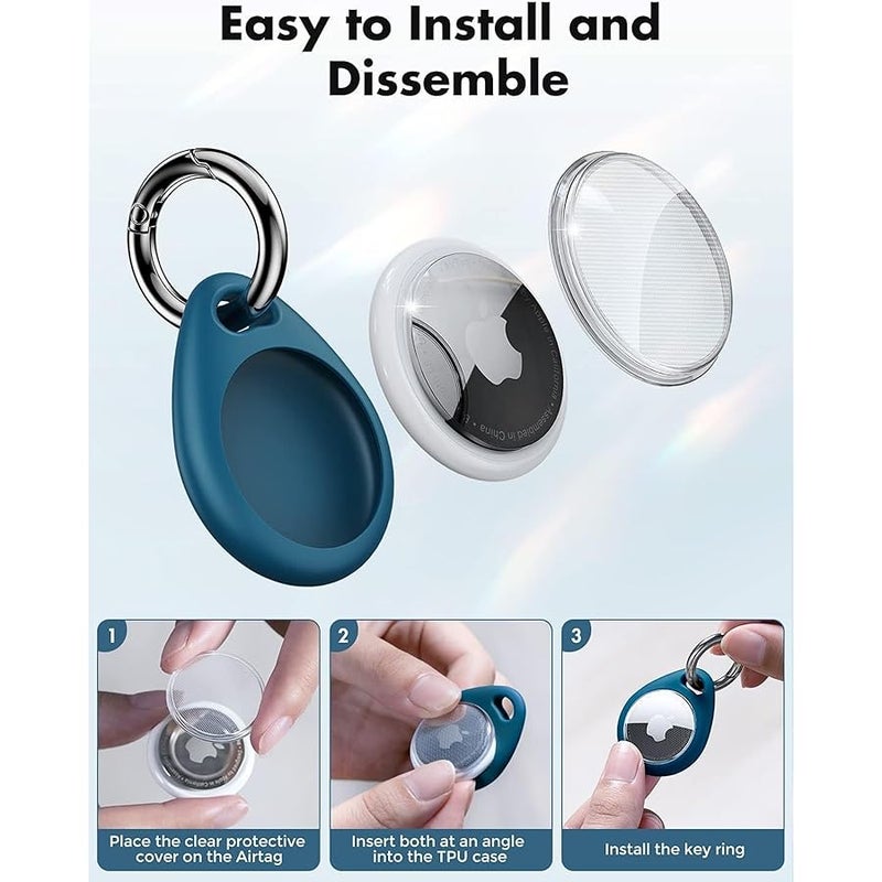 جراب UNBreakcable 4 قطع AirTag مزود بسلسلة مفاتيح 【تصميم قفل】 【خفيف الوزن】 【حماية ضد الخدش】، جراب واقٍ آمن للمفاتيح والحقائب والأمتعة وطوق الحيوانات الأليفة (أسود وأزرق) - Image 4