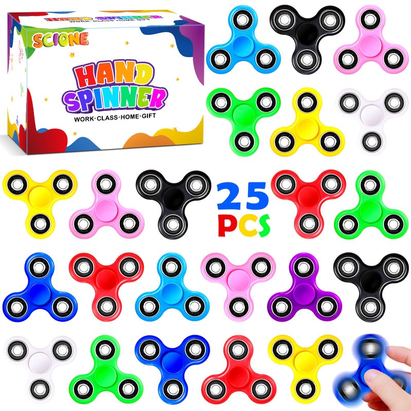 SCIONE Fidget Hand Spinners 25 PC Color Bundle Bulk EDC TriSpinner Desk School Toy Anxiety Relief ADHD Student Relax Therapy Pack Combo Wholesale Green Red Black White Blue Yellow Glow Pink Glow Sky Blue1 - Image 3