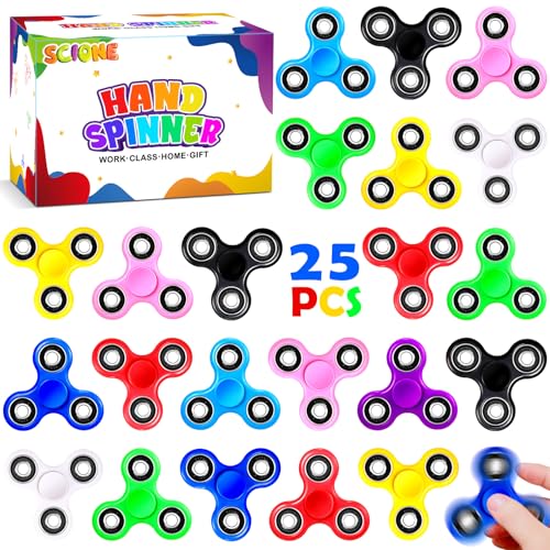SCIONE Fidget Hand Spinners 25 PC Color Bundle Bulk EDC TriSpinner Desk School Toy Anxiety Relief ADHD Student Relax Therapy Pack Combo Wholesale Green Red Black White Blue Yellow Glow Pink Glow Sky Blue1 - Image 1