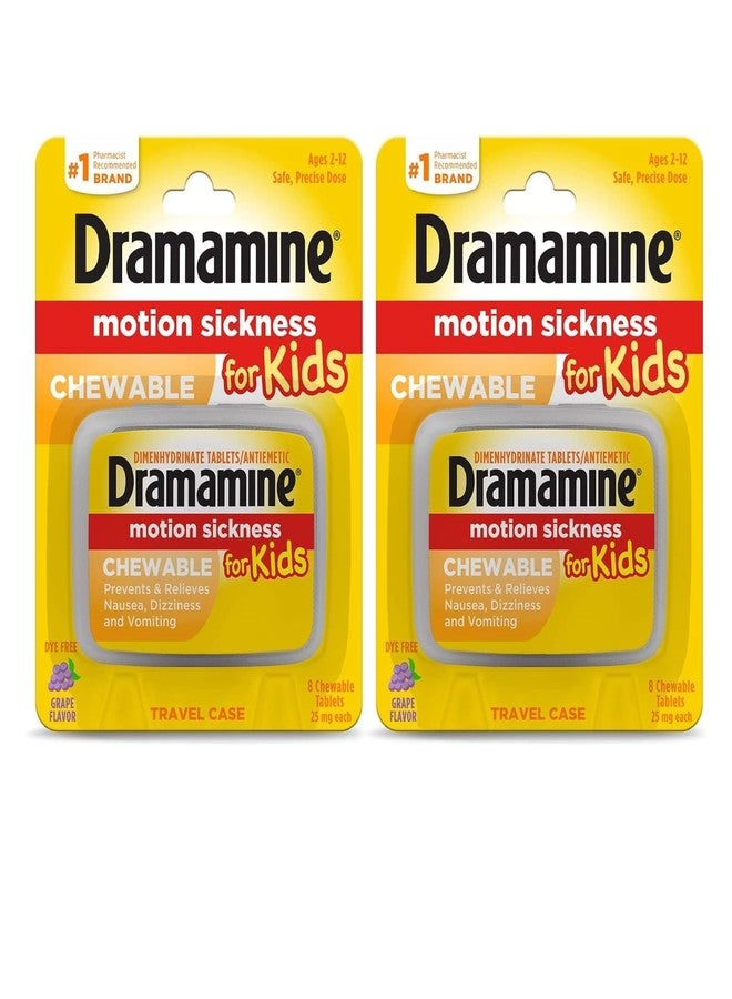 Dramamine Motion Sickness Relief for Kids, Grape Flavor,8 Count (Pack of 2) - Image 1