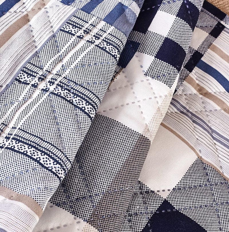 Brilliant Sunshine Blue Plaids and Stripes Patchwork Quilted Recliner Slipcover, 26" Seat Width, Slip Resistant Furniture Protector, 2" Strap, Washable Reclining Chair Cover for Kids, Dogs, Cats, Blue - Image 5