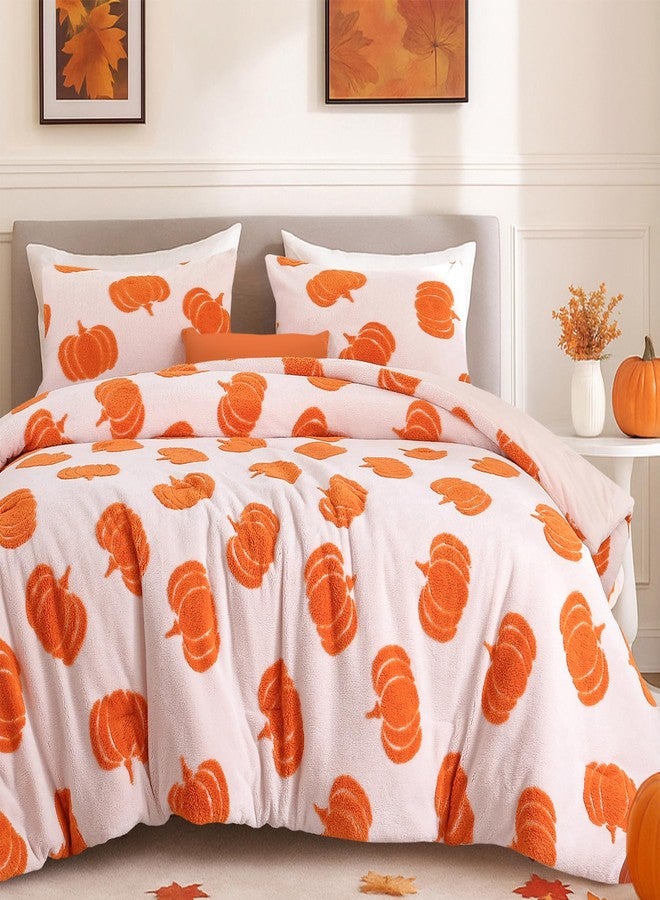 weigelia Burnt Orange Comforter Queen Size 3 Pieces Pumpkin Halloween Comforter Soft Velvet Lightweight Fall Bedding Set (1 Queen Comforter + 2 Pillowcases) - Image 1