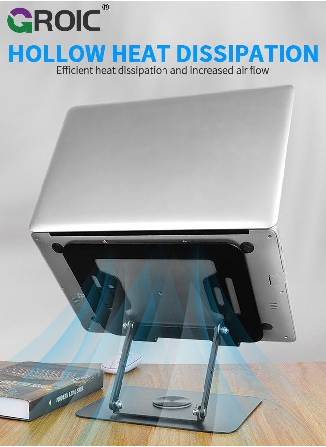 Laptop Stand, Ergonomic 360° Swivel Stand for Desk, Adjustable Metal Computer Foldable and Portable Riser Holder MacBook, iPad Pro, Laptops