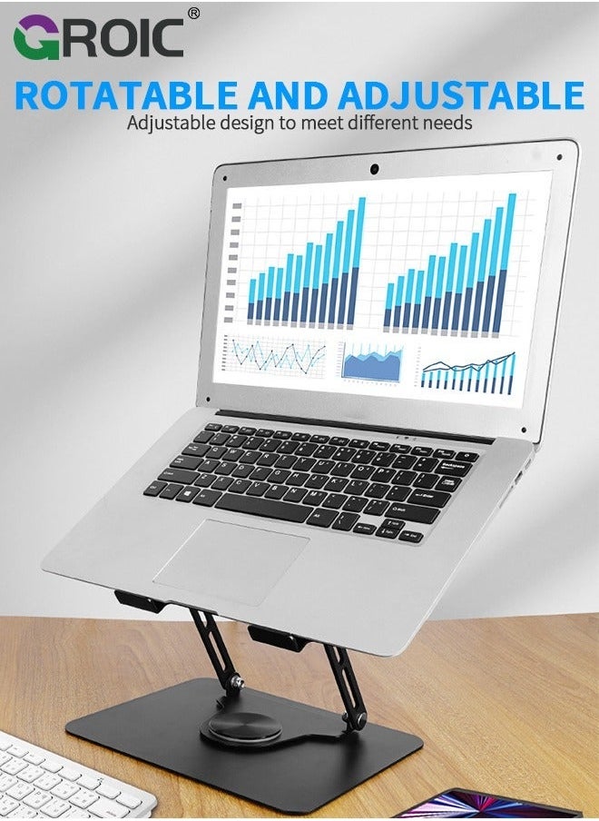 Laptop Stand, Ergonomic 360° Swivel Stand for Desk, Adjustable Metal Computer Foldable and Portable Riser Holder MacBook, iPad Pro, Laptops