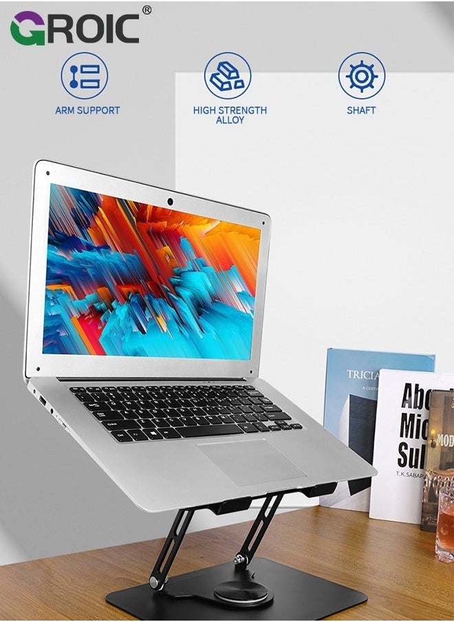 Laptop Stand, Ergonomic 360° Swivel Stand for Desk, Adjustable Metal Computer Foldable and Portable Riser Holder MacBook, iPad Pro, Laptops