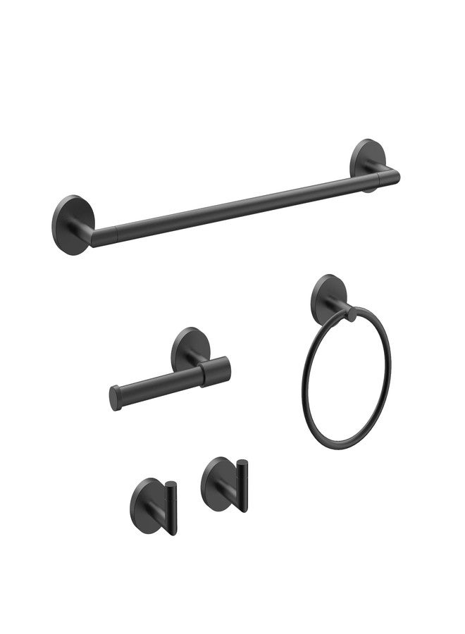 CalcMetal LAKETON Collection, 5-Piece Bathroom Hardware Accessories Set, Towel Ring, Adjustable Expandable Towel Bar, Two Towel and Robe Hook, Toilet Paper Holder, Wall Mounted, Matte Black - Image 1